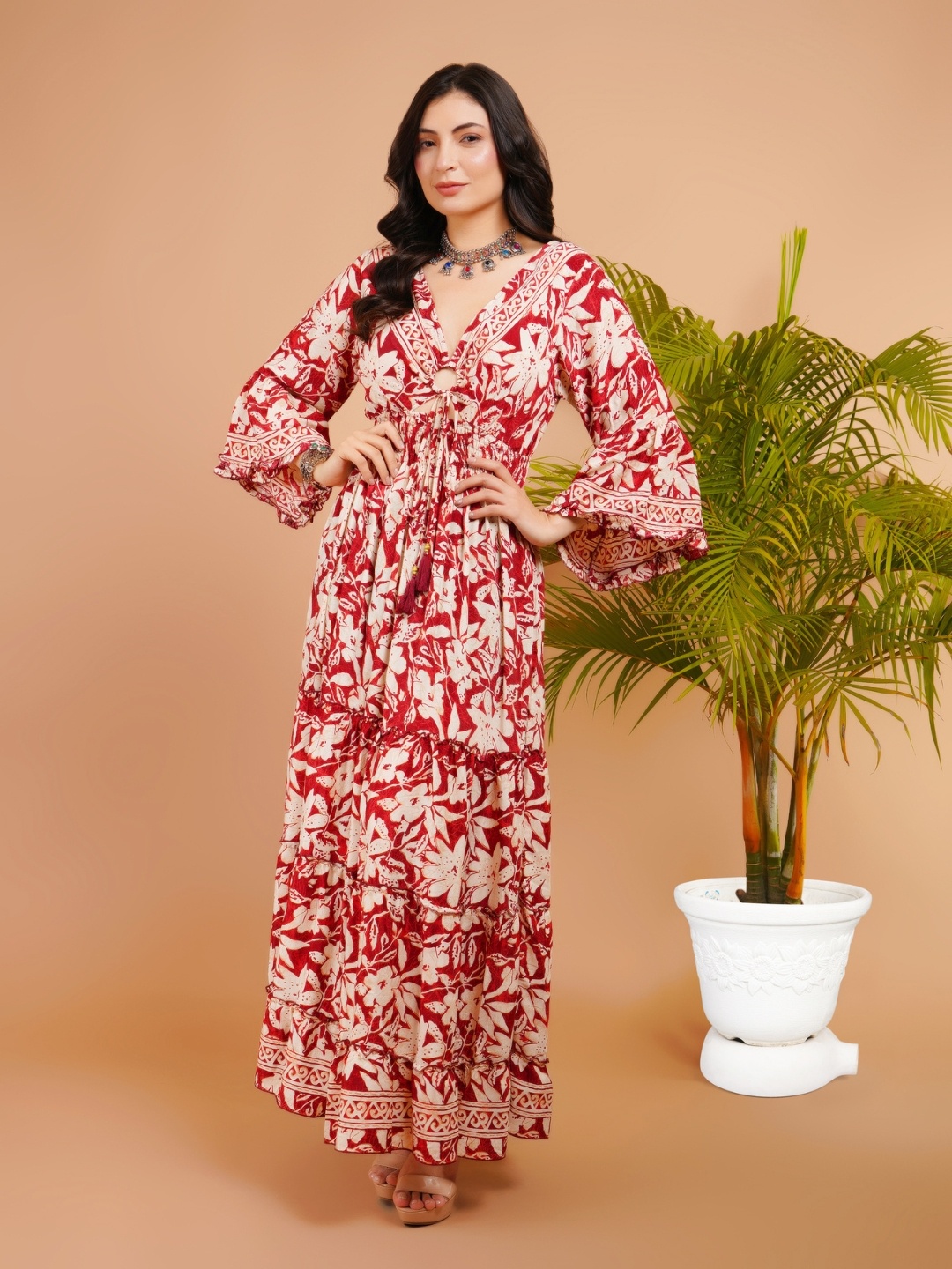 Boholyfe Women Floral Printed Flared Sleeve Red Autumn Flora Maxi Fit & Flare Maxi Dress
Boholyfe Women Floral Printed Flared Sleeve Red Autumn Flora Maxi Fit & Flare Maxi Dress
