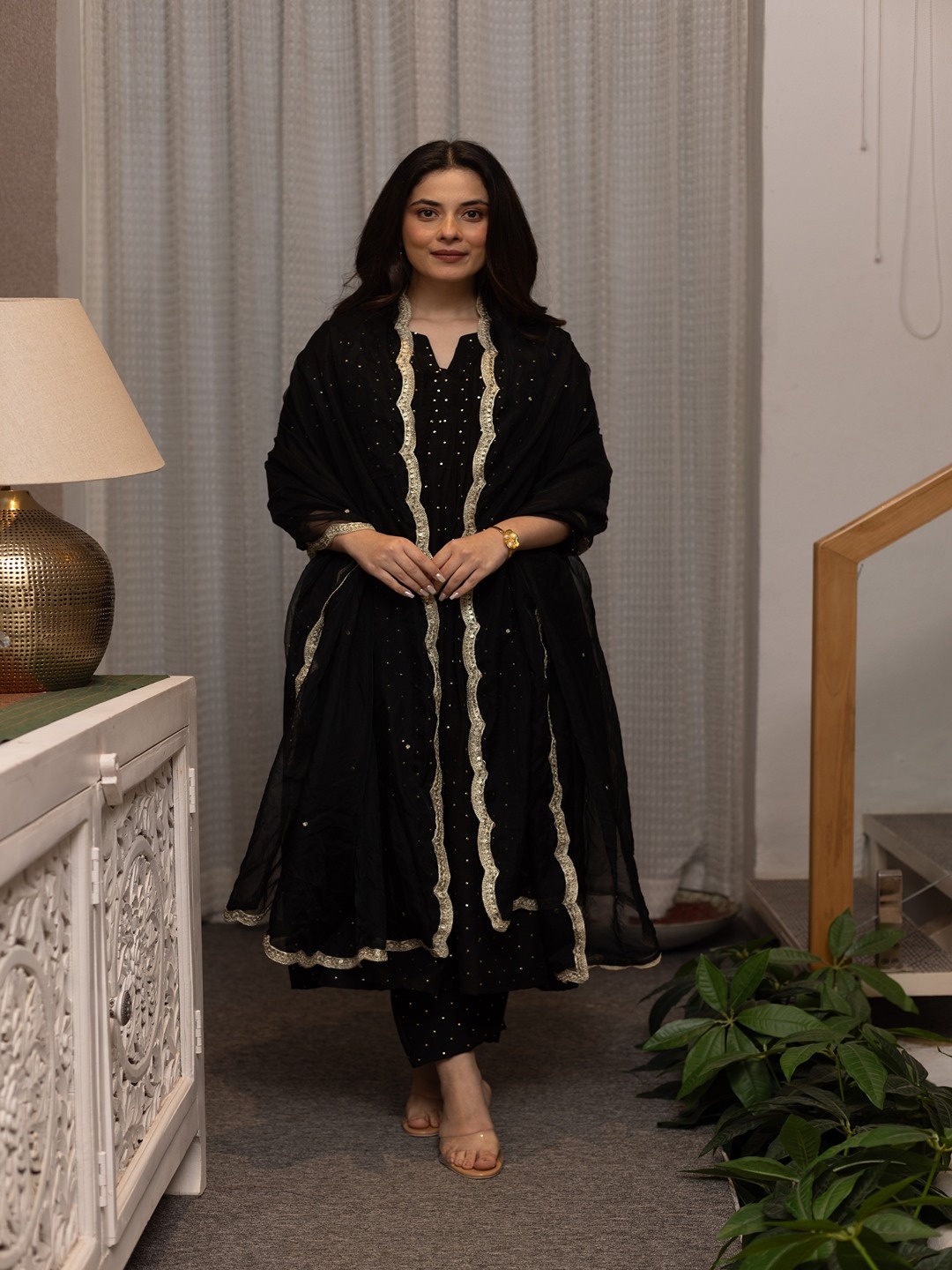 ASRUMO Women Embroidered Regular Beads and Stones Kurta with Trousers & With Dupatta, Black
ASRUMO Women Embroidered Regular Beads and Stones Kurta with Trousers & With Dupatta, Black