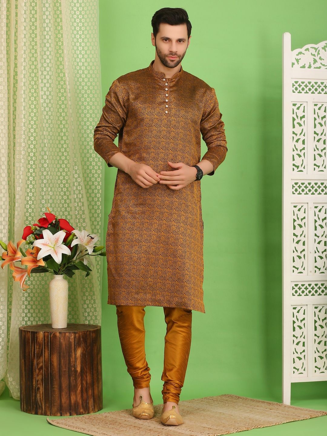Sydney Heights Floral Woven Design Mandarin Collar Straight Kurta With Churidar, Brown
Sydney Heights Floral Woven Design Mandarin Collar Straight Kurta With Churidar, Brown