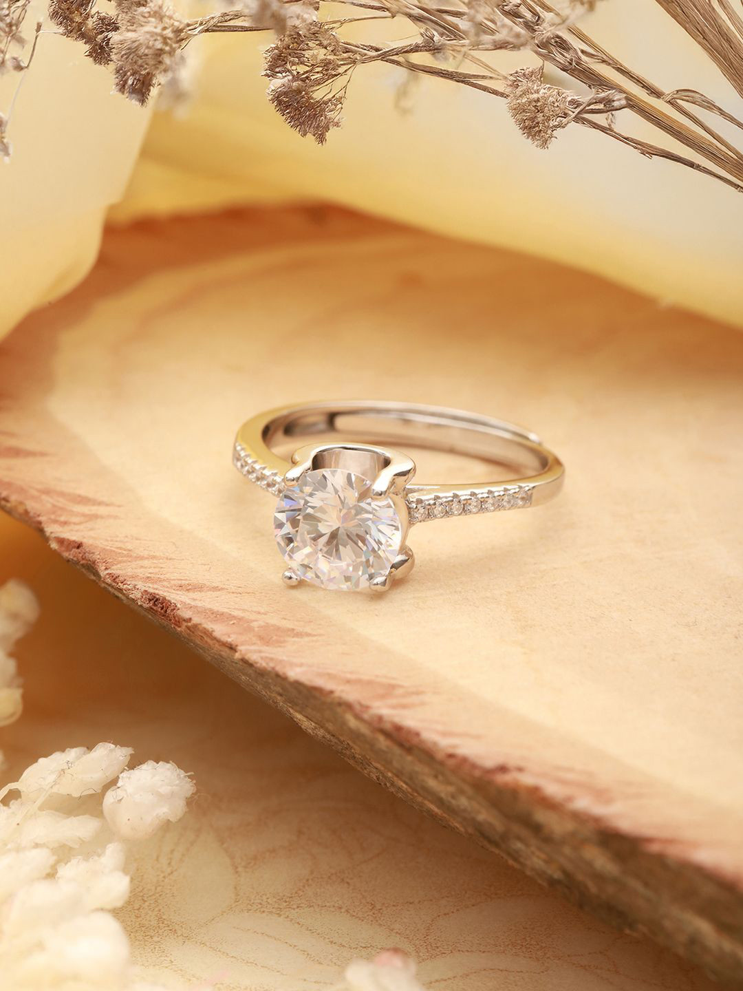 SARAF SILVERETZ 925 Sterling Silver Silver-Plated Cubic Zirconia Studded Adjustable Ring 
SARAF SILVERETZ 925 Sterling Silver Silver-Plated Cubic Zirconia Studded Adjustable Ring