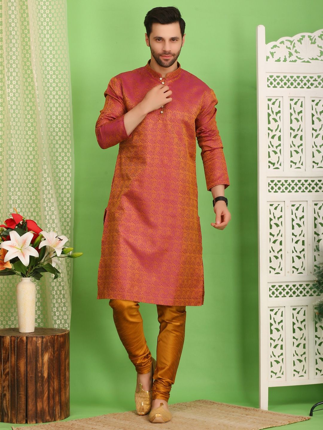 Sydney Heights Floral Woven Design Mandarin Collar Straight Kurta With Churidar, Mustard
Sydney Heights Floral Woven Design Mandarin Collar Straight Kurta With Churidar, Mustard
