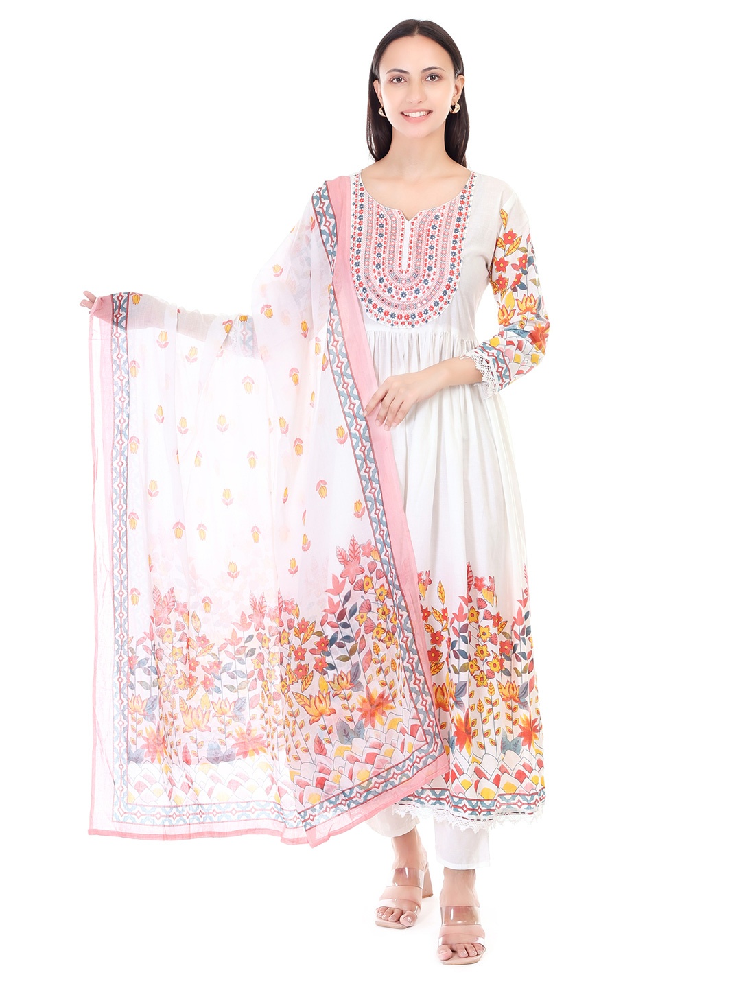 JAITRA APPARELS Women Floral Embroidered Regular Thread Work Pure Cotton Kurta with Trousers & With Dupatta, Off white
JAITRA APPARELS Women Floral Embroidered Regular Thread Work Pure Cotton Kurta with Trousers & With Dupatta, Off white