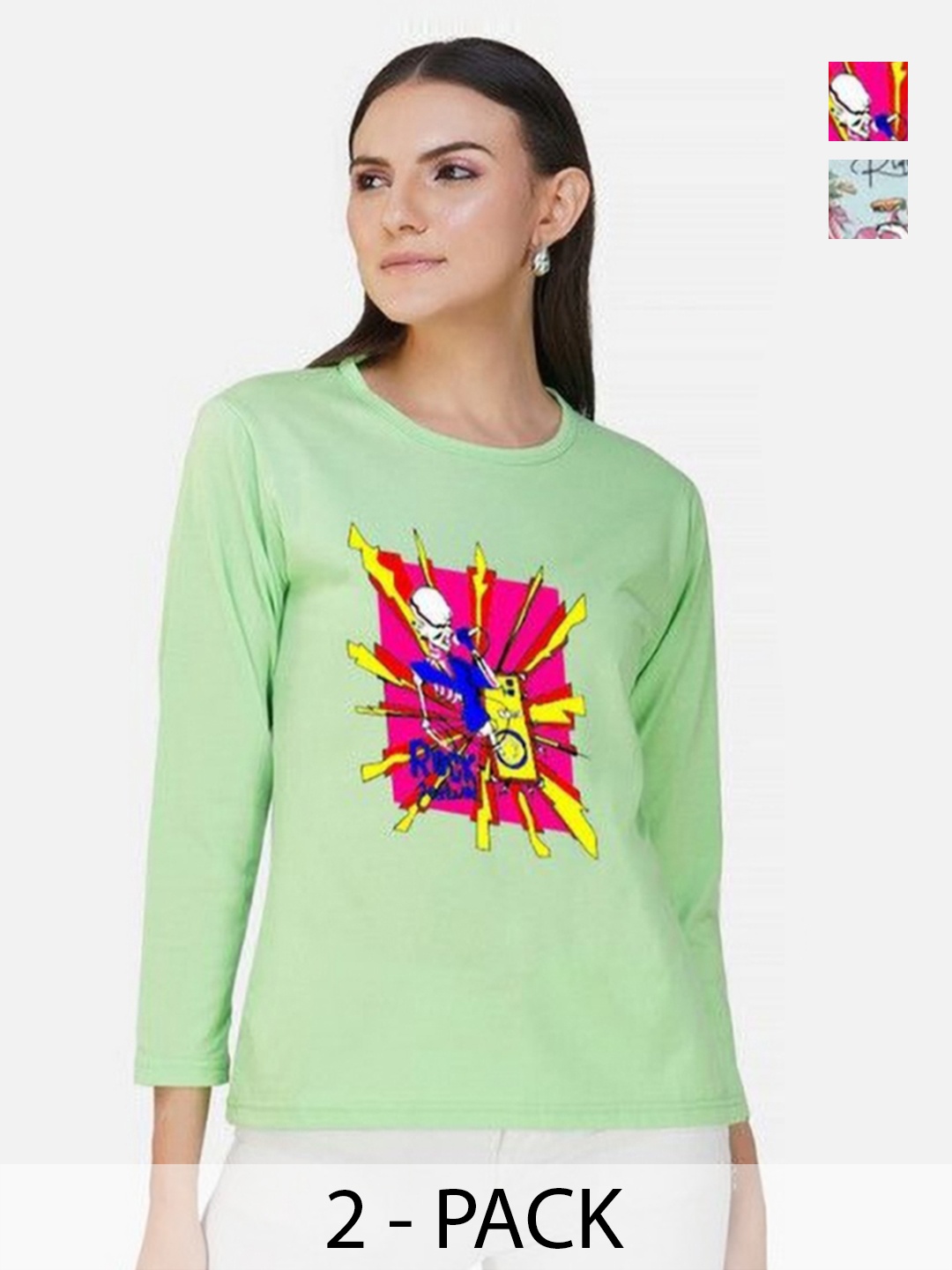 Metronaut Women Pack of 2 Bio Finish Graphic Printed Round Neck Cotton T-shirts, Turquoise blue
Metronaut Women Pack of 2 Bio Finish Graphic Printed Round Neck Cotton T-shirts, Turquoise blue