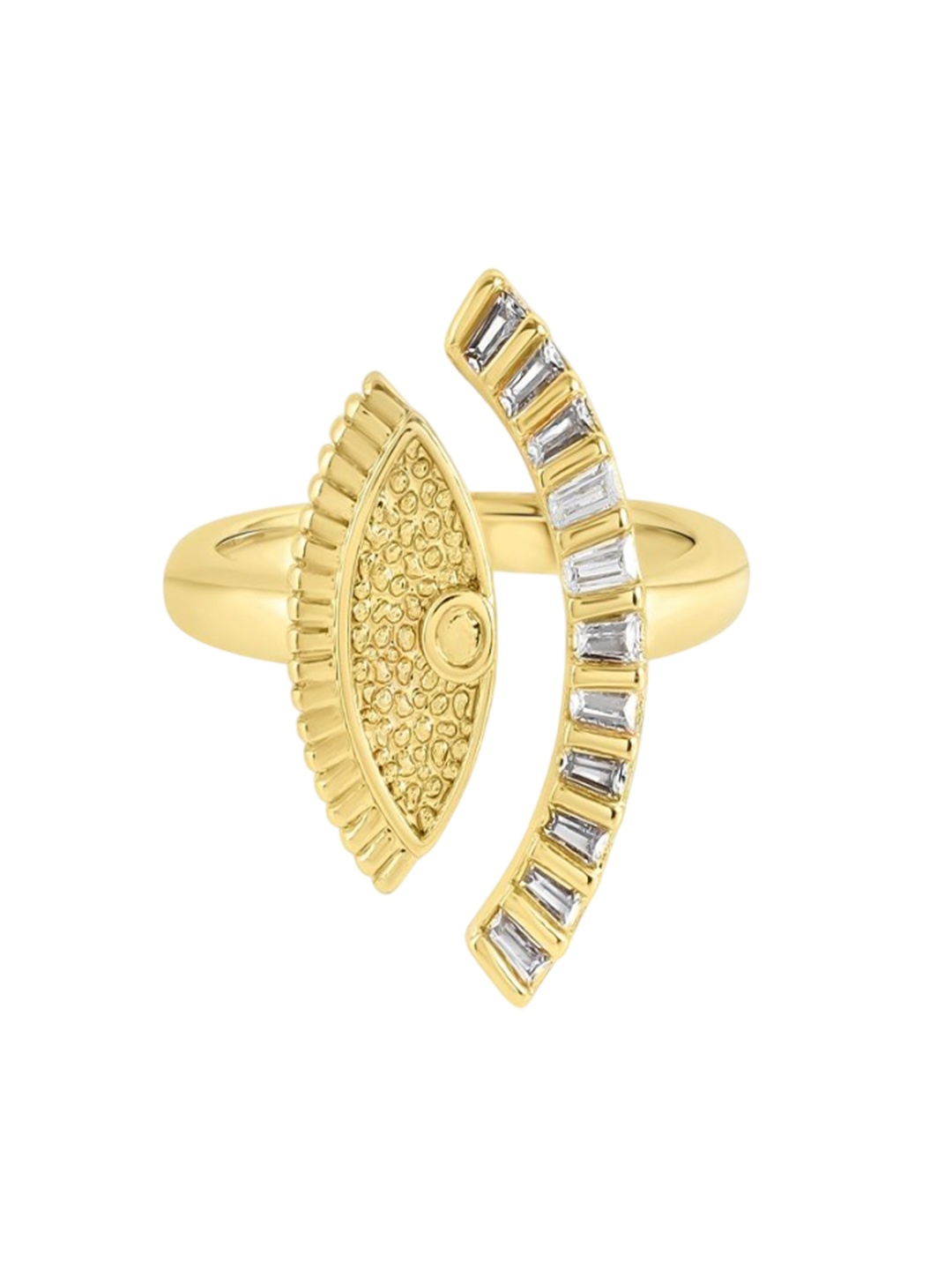 Nirvana Gold-Plated Cubic Zirconia Stone-Studded Adjustable Marquise Evil Eye Finger Ring
Nirvana Gold-Plated Cubic Zirconia Stone-Studded Adjustable Marquise Evil Eye Finger Ring