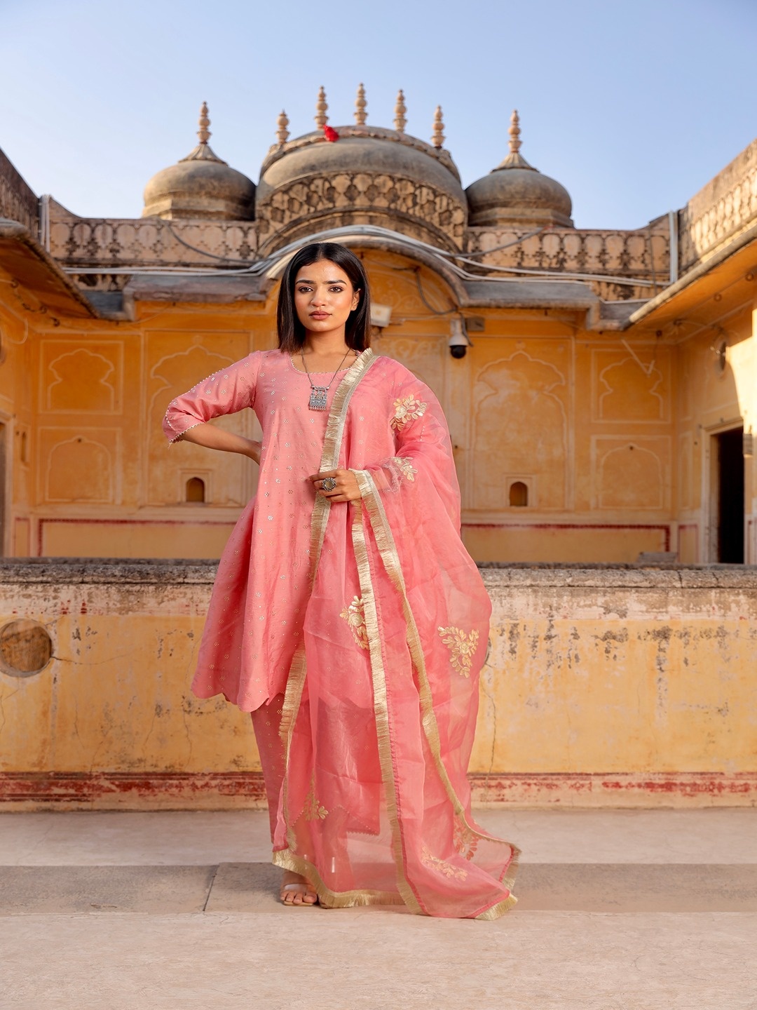 ASRUMO Women Floral Embroidered Regular Aari Work Kurta with Trousers & With Dupatta, Pink
ASRUMO Women Floral Embroidered Regular Aari Work Kurta with Trousers & With Dupatta, Pink