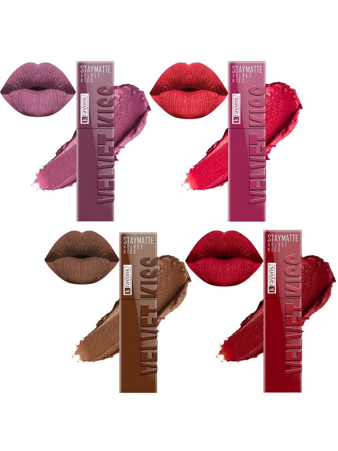 krayons Velvet Kiss Set Of 4 Non Transfer Liquid Lipstick - 3.5 ml Each Shade 06-08-11-12, Pink
krayons Velvet Kiss Set Of 4 Non Transfer Liquid Lipstick - 3.5 ml Each Shade 06-08-11-12, Pink