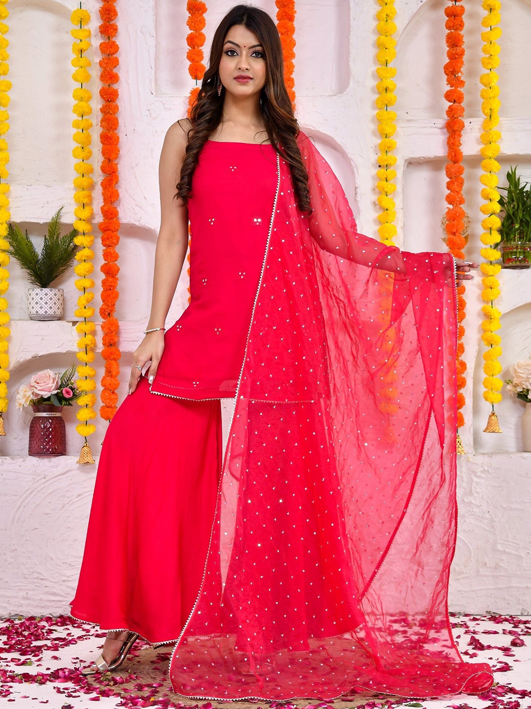 DRESENCE Women Embroidered Regular Mirror Work Silk Georgette Kurta with Sharara & With Dupatta, Pink
DRESENCE Women Embroidered Regular Mirror Work Silk Georgette Kurta with Sharara & With Dupatta, Pink