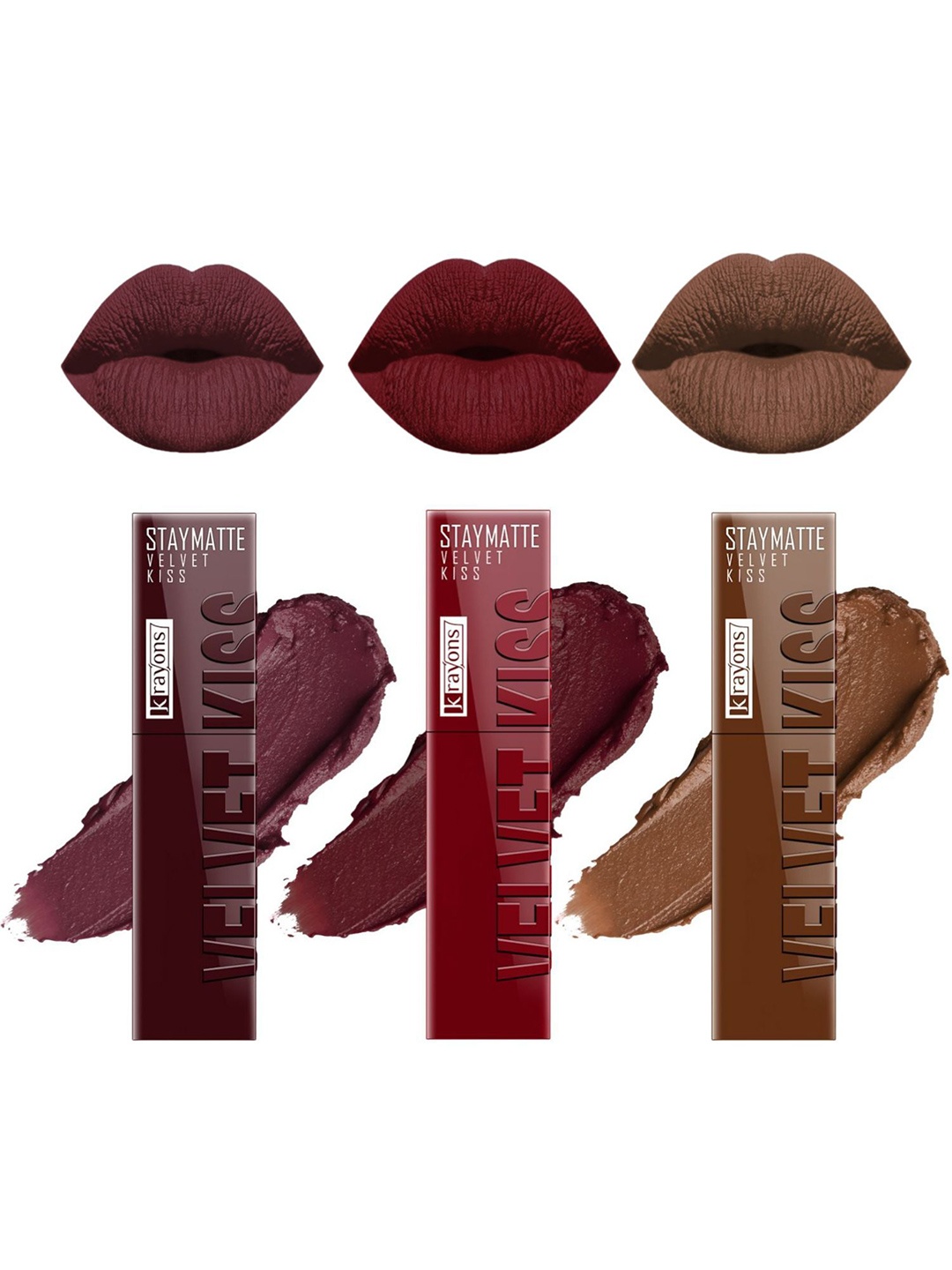 krayons Set Of 3 Velvet Kiss Non Transfer Liquid Matte Lipstick - 3.5 ml Each, Maroon
krayons Set Of 3 Velvet Kiss Non Transfer Liquid Matte Lipstick - 3.5 ml Each, Maroon