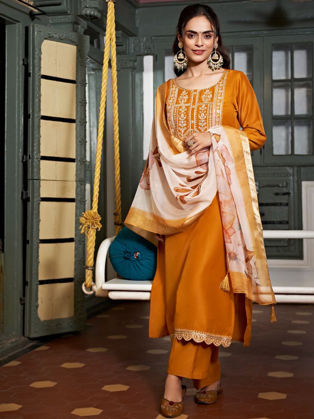 Colors of Earth Women Ethnic Motifs Embroidered Regular Kurta with Trousers & With Dupatta, Mustard
Colors of Earth Women Ethnic Motifs Embroidered Regular Kurta with Trousers & With Dupatta, Mustard