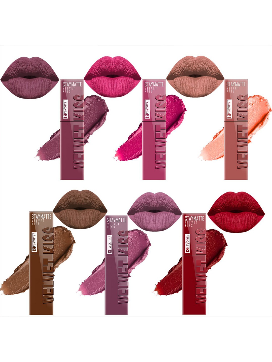 krayons Set Of 6 Velvet Kiss Non Transfer Liquid Matte Lipstick - 3.5 ml Each, Mauve
krayons Set Of 6 Velvet Kiss Non Transfer Liquid Matte Lipstick - 3.5 ml Each, Mauve