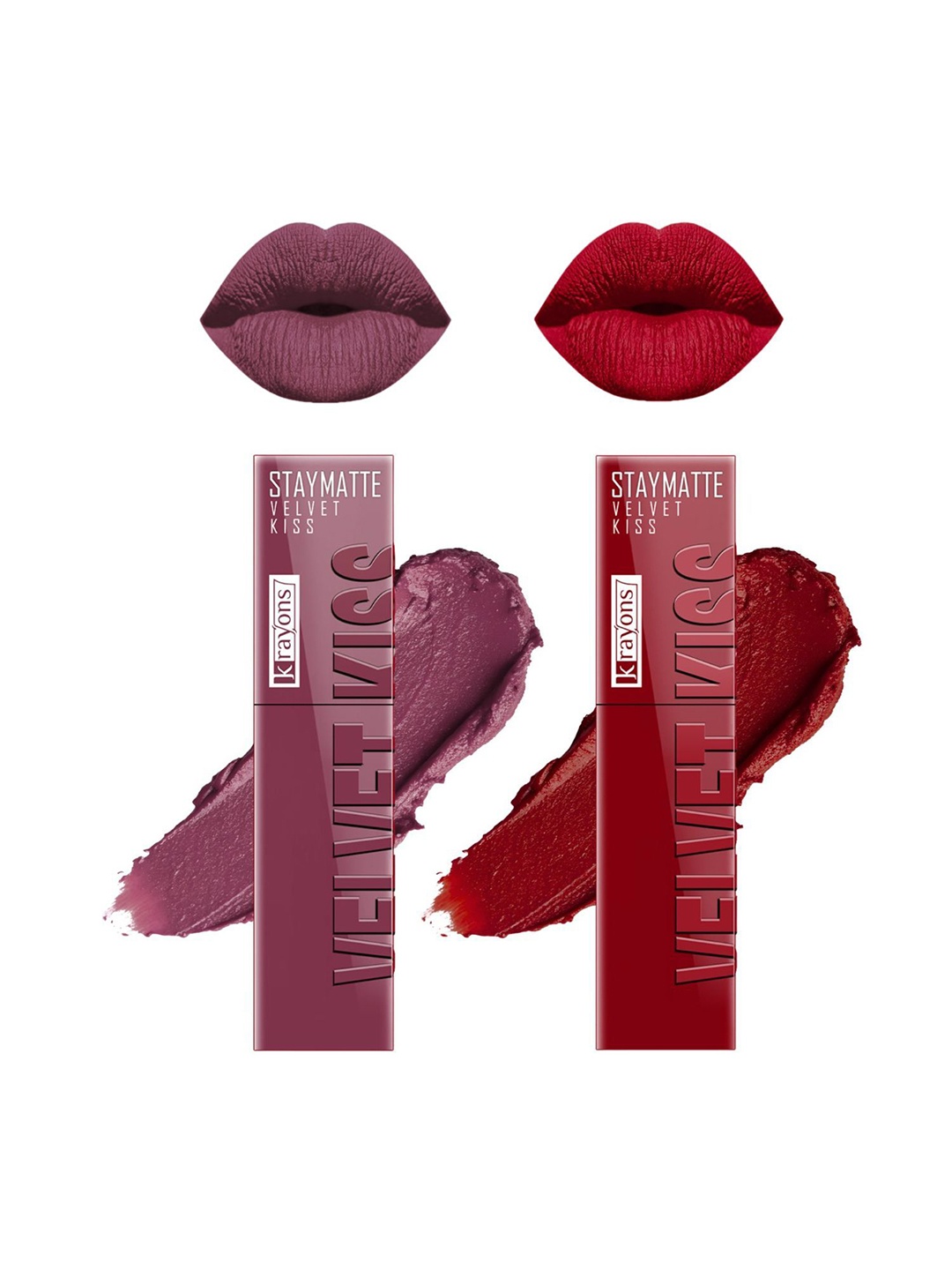 krayons Velvet Kiss Set Of 2 Liquid Lipstick - 3.5 ml Each Dusty Mauve- 04 Ruby Red 12
krayons Velvet Kiss Set Of 2 Liquid Lipstick - 3.5 ml Each Dusty Mauve- 04 Ruby Red 12
