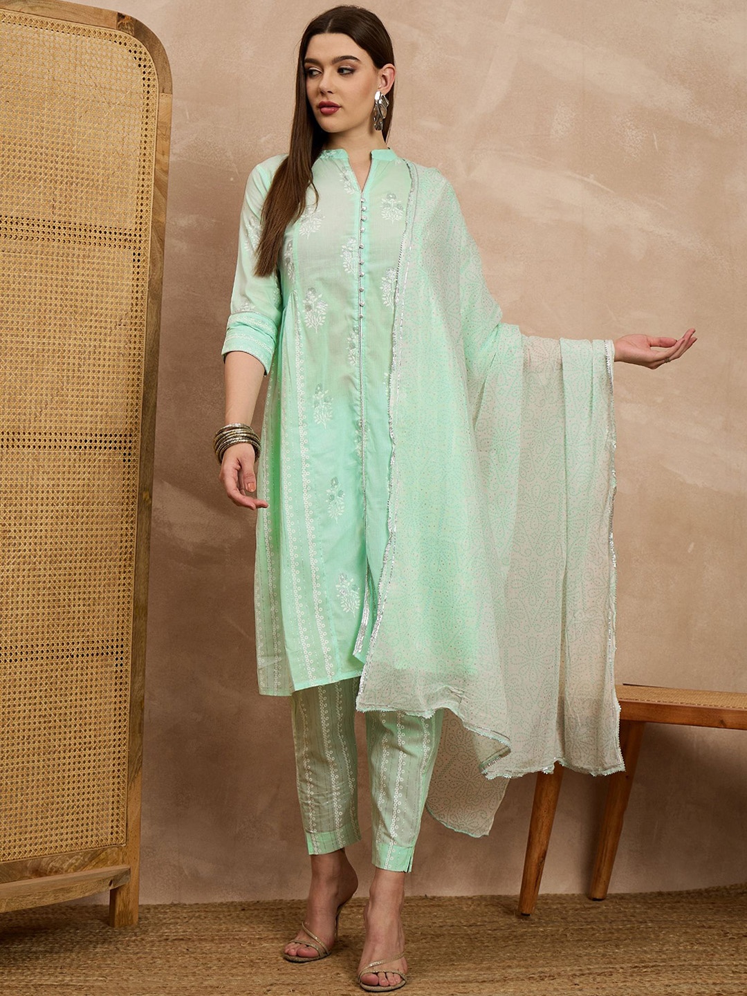 HERE&NOW Women Printed Regular Pure Cotton Kurta with Trousers & With Dupatta, Sea green
HERE&NOW Women Printed Regular Pure Cotton Kurta with Trousers & With Dupatta, Sea green