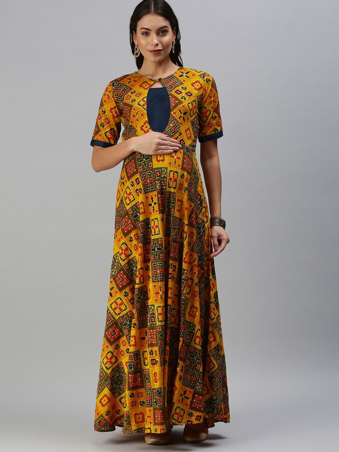 Swishchick Ethnic Motifs Print Keyhole Neck Maternity Fit & Flare Maxi Dress, Yellow
Swishchick Ethnic Motifs Print Keyhole Neck Maternity Fit & Flare Maxi Dress, Yellow