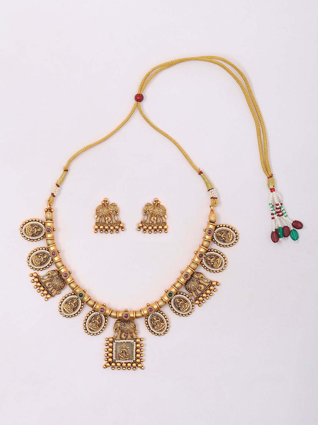 Exotic India Stone Studded & Beaded Goddess Lakshmi Necklace Set With Earrings, Gold
Exotic India Stone Studded & Beaded Goddess Lakshmi Necklace Set With Earrings, Gold