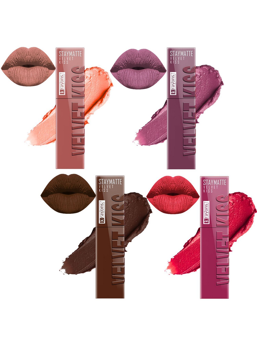 krayons Velvet Kiss Set Of 4 Non Transfer Liquid Lipstick - 3.5 ml Each Shades 05-06-07-08, Pink
krayons Velvet Kiss Set Of 4 Non Transfer Liquid Lipstick - 3.5 ml Each Shades 05-06-07-08, Pink