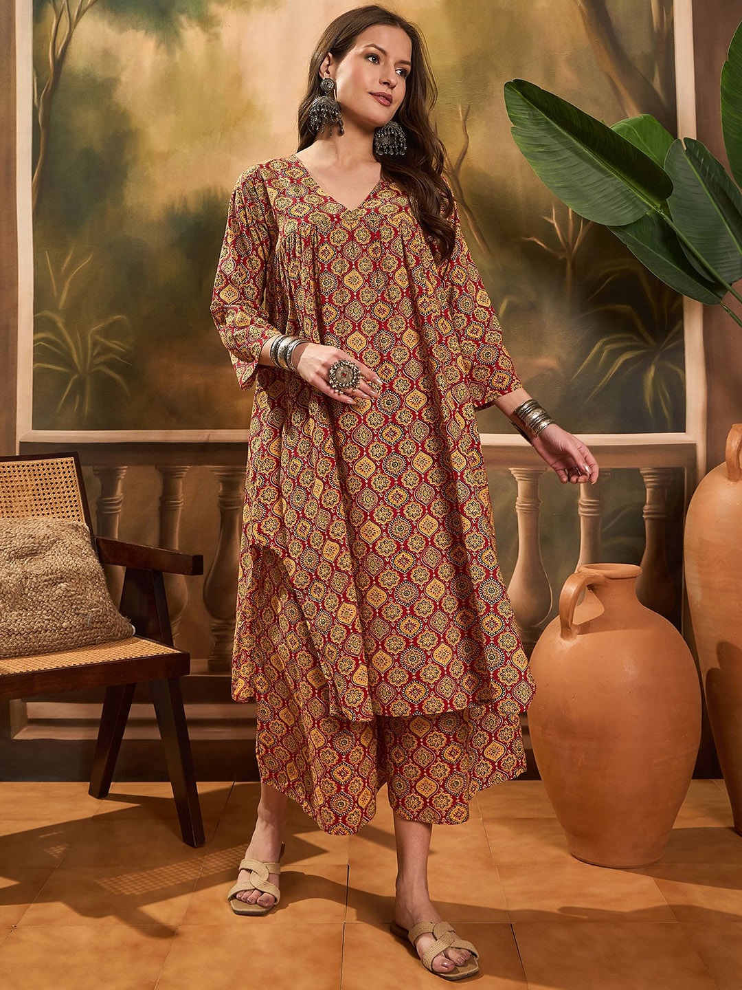 InWeave Women Ethnic Motifs Printed Pleated Pure Cotton Kurta with Palazzos, Maroon
InWeave Women Ethnic Motifs Printed Pleated Pure Cotton Kurta with Palazzos, Maroon