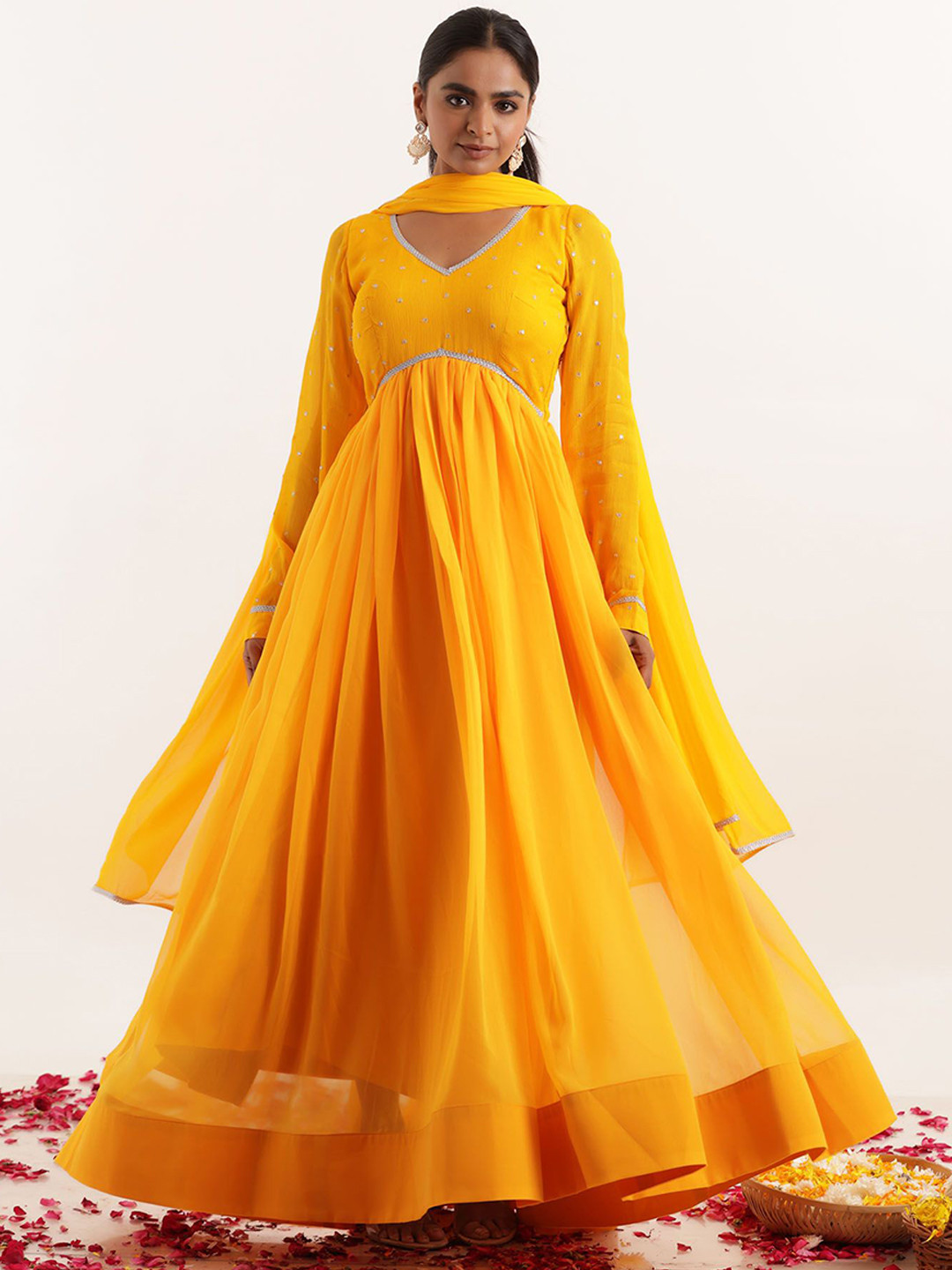 DEASHA INDIA Women Embroidered Regular Thread Work Kurta with Trousers & With Dupatta, Yellow 
DEASHA INDIA Women Embroidered Regular Thread Work Kurta with Trousers & With Dupatta, Yellow