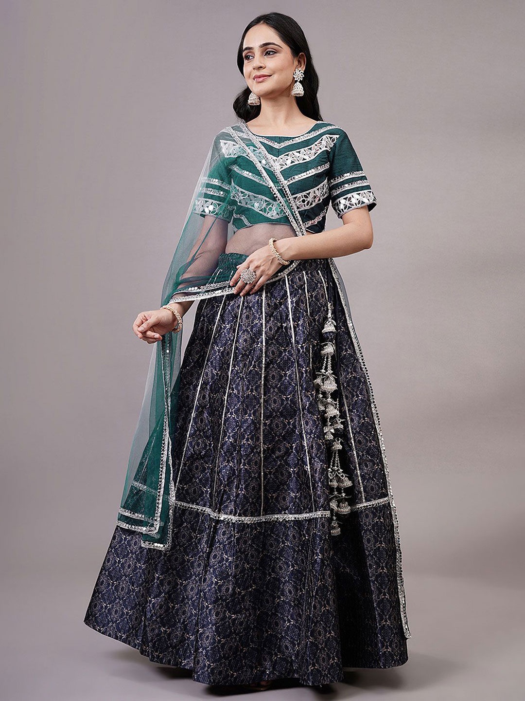 Utsav Fashion Embroidered Mirror Work Shibori Ready to Wear Lehenga & Choli With Dupatta, Navy blue
Utsav Fashion Embroidered Mirror Work Shibori Ready to Wear Lehenga & Choli With Dupatta, Navy blue