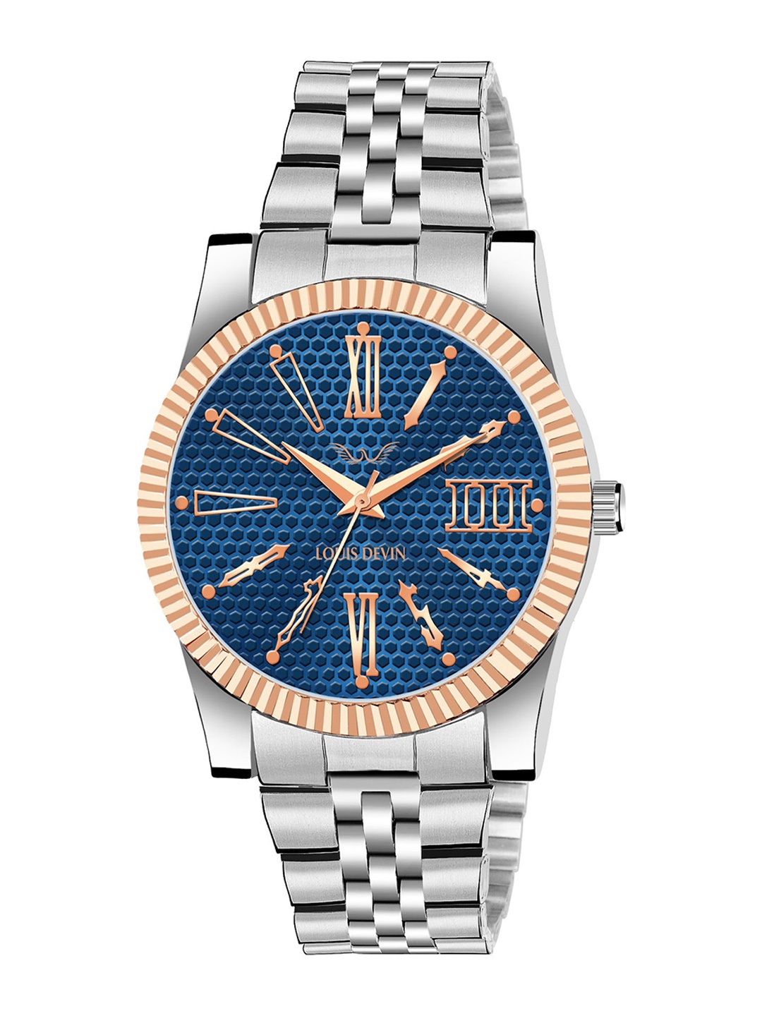 LOUIS DEVIN Men Brass Embellished Dial & Stainless Steel Bracelet Style Straps Analogue Watch LD-CP059-BLU, Silver
LOUIS DEVIN Men Brass Embellished Dial & Stainless Steel Bracelet Style Straps Analogue Watch LD-CP059-BLU, Silver