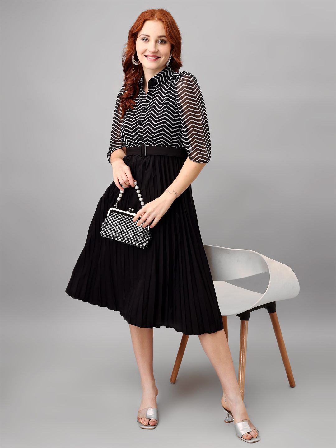 Raiyani Fashion Striped Applique Georgette Fit & Flare Midi Dress, Black
Raiyani Fashion Striped Applique Georgette Fit & Flare Midi Dress, Black