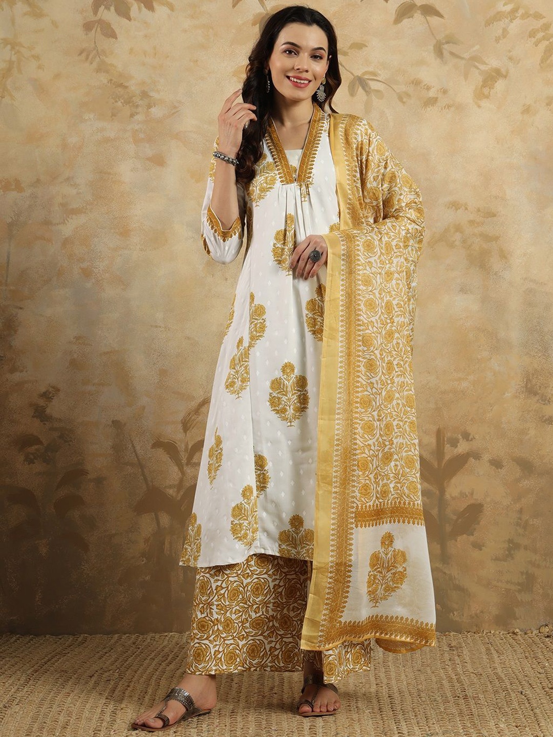 PARNAVI Women Ethnic Motifs Printed Regular Kurta with Trousers & With Dupatta, Mustard
PARNAVI Women Ethnic Motifs Printed Regular Kurta with Trousers & With Dupatta, Mustard