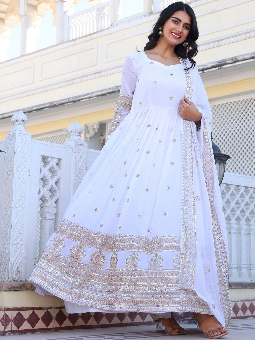 KALINI Women Embroidered Regular Sequinned Kurta with Pyjamas & With Dupatta, White
KALINI Women Embroidered Regular Sequinned Kurta with Pyjamas & With Dupatta, White