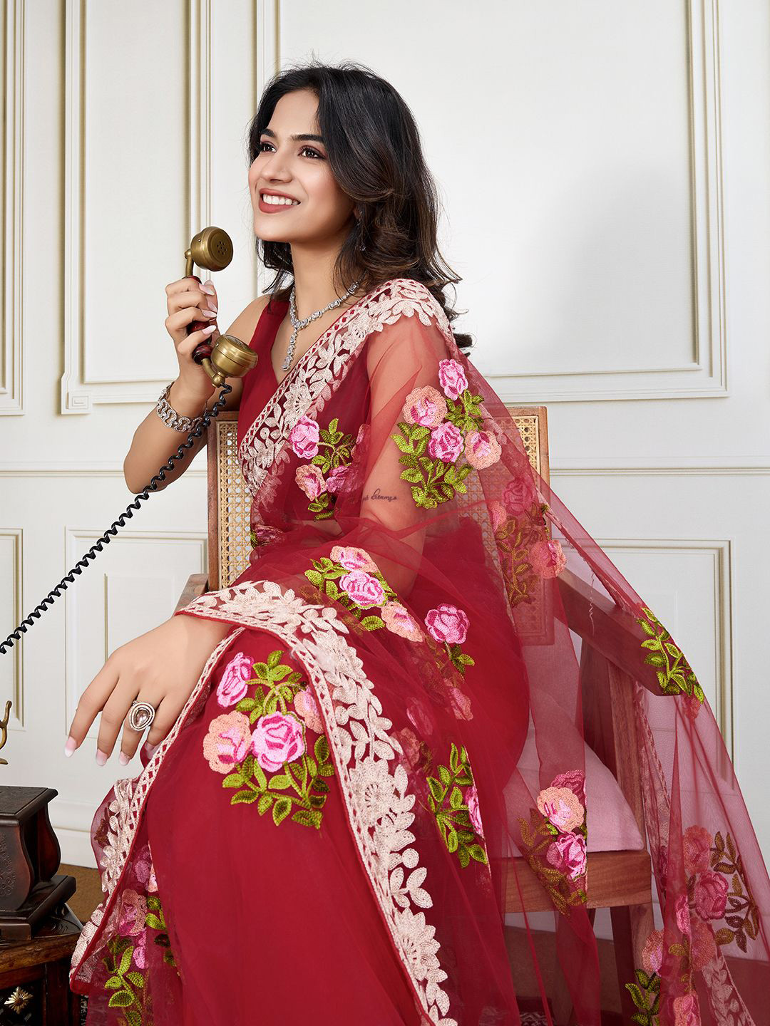 House of Pataudi Embroidered Work Saree With Blouse Piece, Red
House of Pataudi Embroidered Work Saree With Blouse Piece, Red