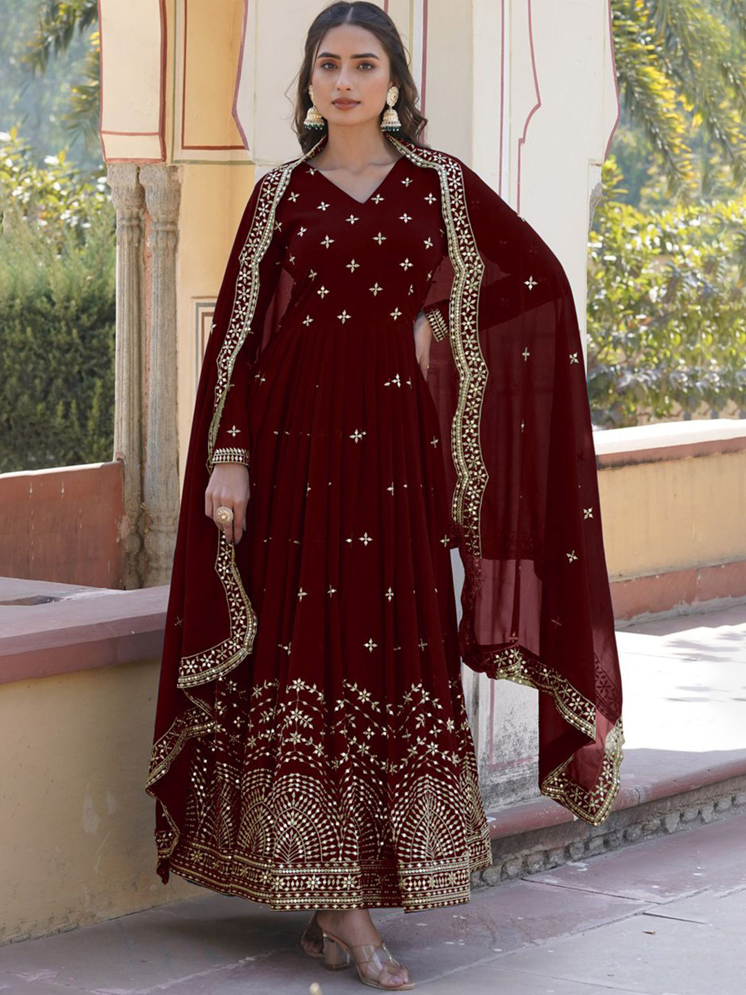 Wedani Women Embroidered Georgette Anarkali Kurta, Maroon
Wedani Women Embroidered Georgette Anarkali Kurta, Maroon