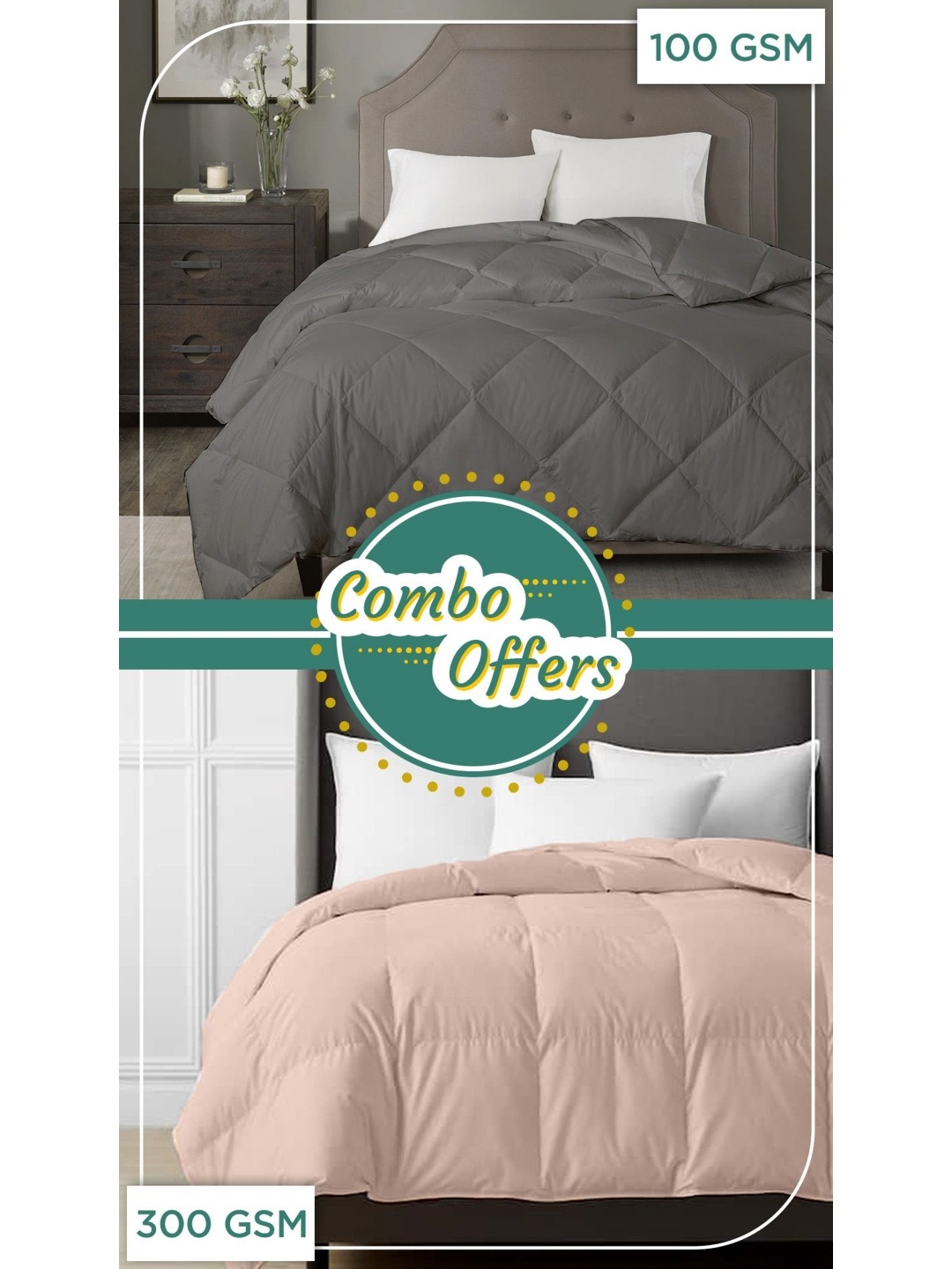 RAZZAI Set of 2 300 GSM Double & 100 GSM Single Bed AC Room Comforters, Grey melange
RAZZAI Set of 2 300 GSM Double & 100 GSM Single Bed AC Room Comforters, Grey melange
