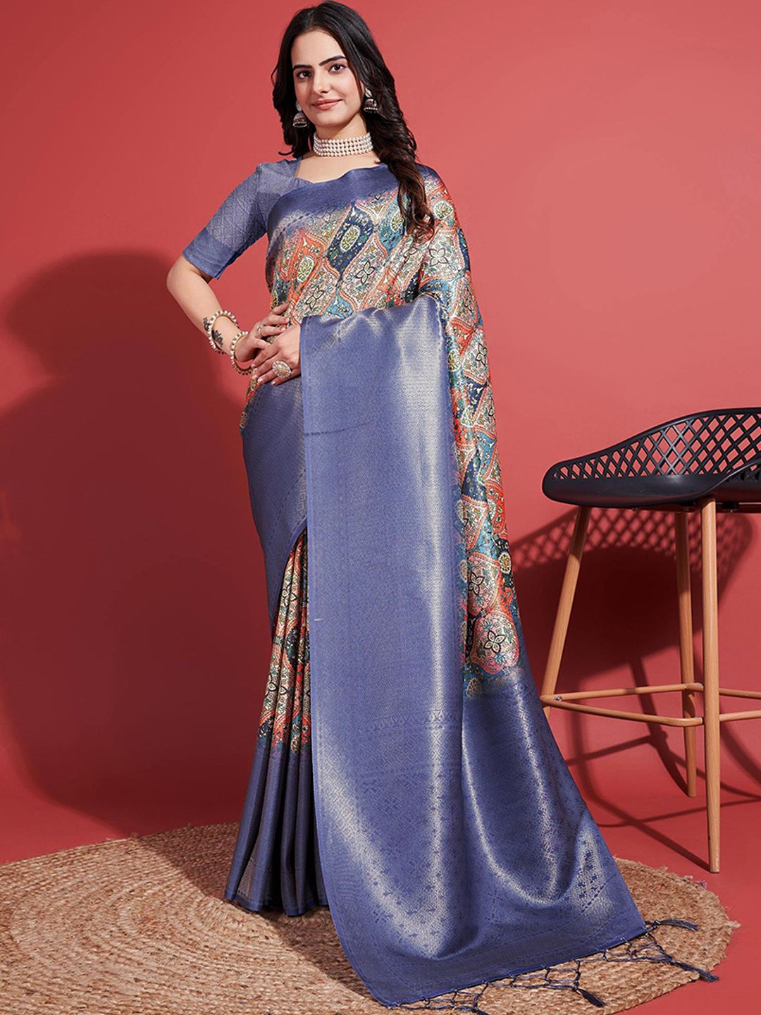 Peachmode Woven Design Zari Pure Silk Banarasi Saree, Navy blue 
Peachmode Woven Design Zari Pure Silk Banarasi Saree, Navy blue