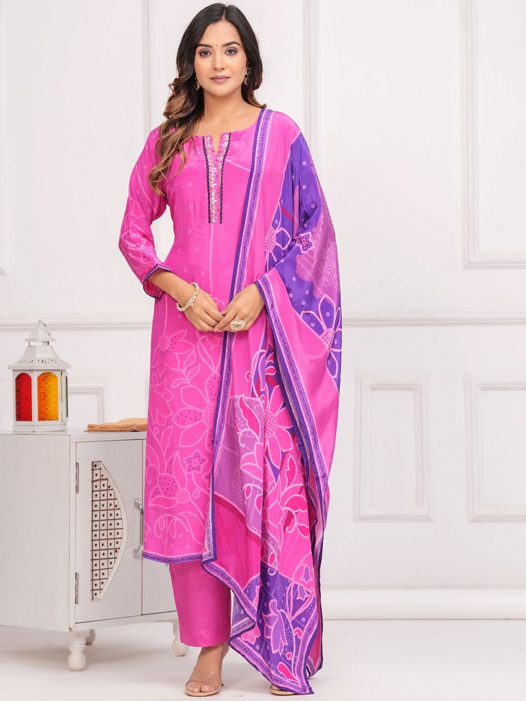 Kanahari Women Floral Yoke Design Regular Beads and Stones Pure Silk Kurta with Trousers & With Dupatta, Pink
Kanahari Women Floral Yoke Design Regular Beads and Stones Pure Silk Kurta with Trousers & With Dupatta, Pink