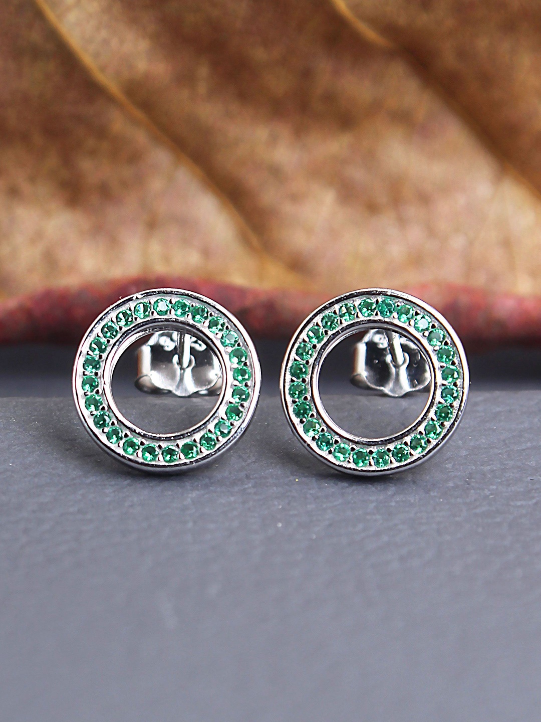 DEVASHREE 925 Sterling Silver Rhodium-Plated Cubic Zirconia Studded Circular Shaped Studs, Green
DEVASHREE 925 Sterling Silver Rhodium-Plated Cubic Zirconia Studded Circular Shaped Studs, Green