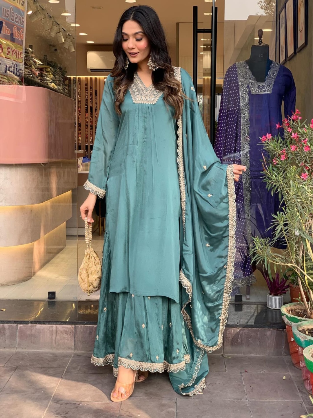 Ethnic Yard Floral Embroidered Sequnnied Straight Kurta With Sharara & Dupatta, Green
Ethnic Yard Floral Embroidered Sequnnied Straight Kurta With Sharara & Dupatta, Green