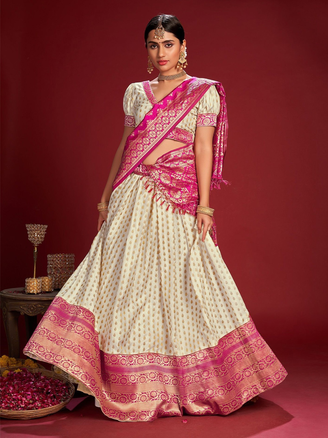 KALINI Embroidered Thread Work Semi-Stitched Lehenga & Unstitched Blouse With Dupatta, White
KALINI Embroidered Thread Work Semi-Stitched Lehenga & Unstitched Blouse With Dupatta, White
