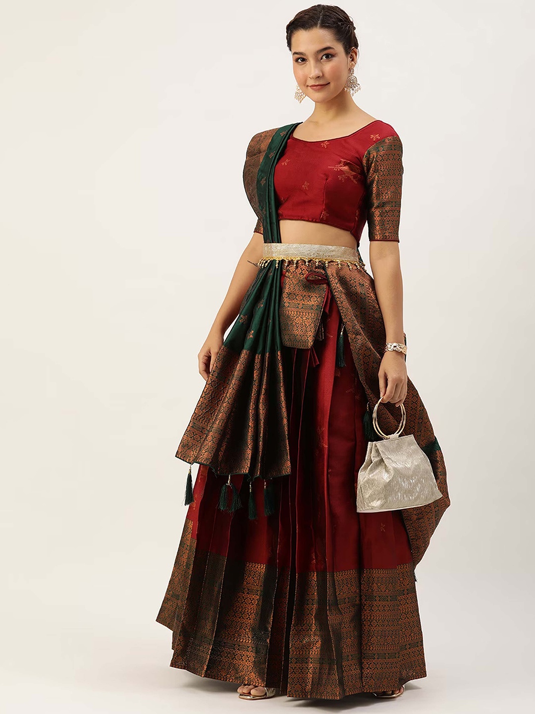 DIVASTRI Woven Design Silk Semi-Stitched Lehenga & Unstitched Blouse With Dupatta, Maroon
DIVASTRI Woven Design Silk Semi-Stitched Lehenga & Unstitched Blouse With Dupatta, Maroon