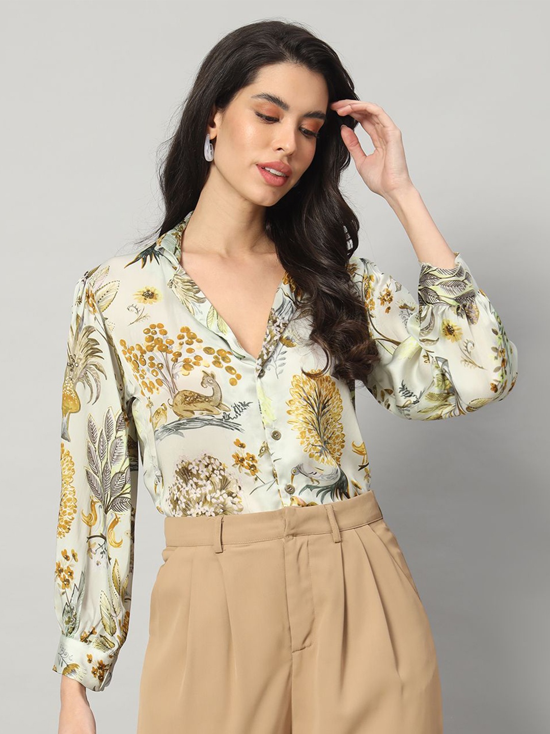 BRIJAL LAD Women Relaxed Fit Mandarin Collar Floral Printed Satin Casual Shirt, Beige
BRIJAL LAD Women Relaxed Fit Mandarin Collar Floral Printed Satin Casual Shirt, Beige
