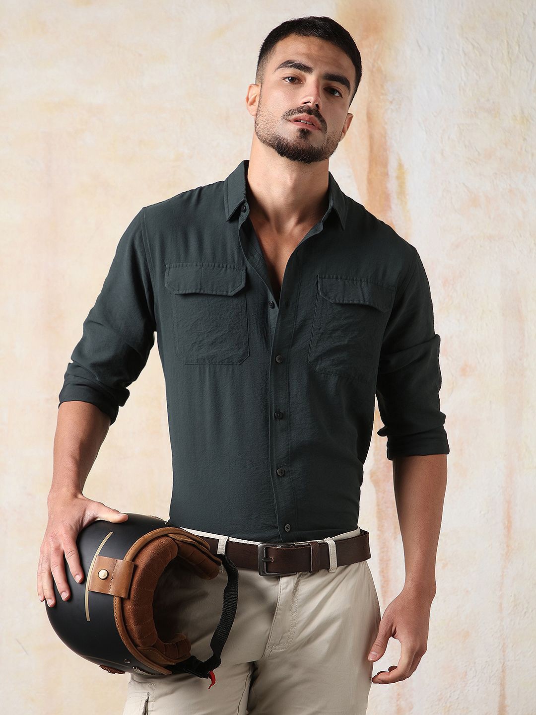 High Star Men Relaxed Fit Spread Collar Double Flap pocket utility Solid Textured Casual Shirt, Olive
High Star Men Relaxed Fit Spread Collar Double Flap pocket utility Solid Textured Casual Shirt, Olive