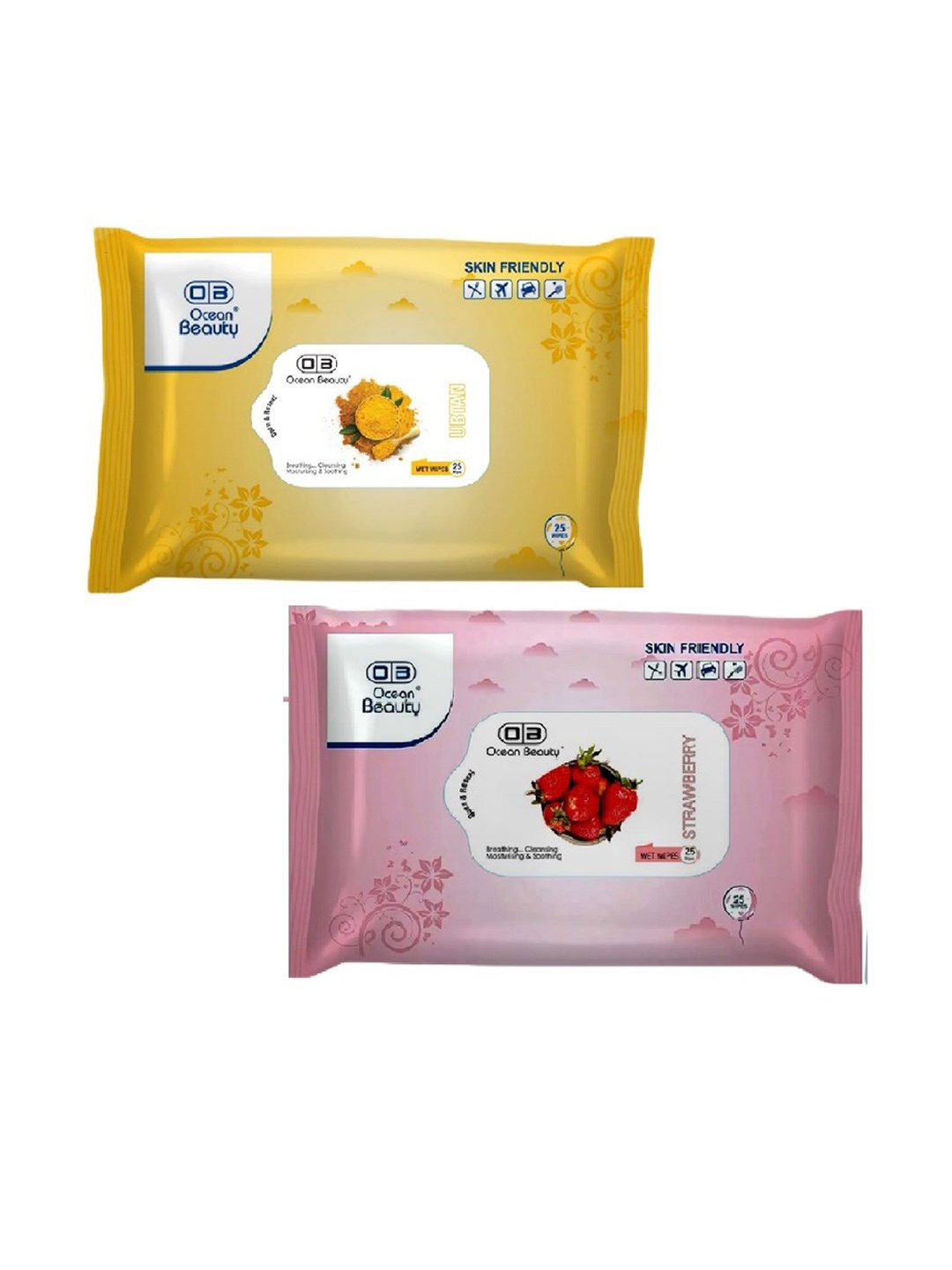OB Ocean Beauty Set Of 2 Cleansing Wet Wipes Makeup Remover- Ubtan- Strawberry 25Pcs Each, White
OB Ocean Beauty Set Of 2 Cleansing Wet Wipes Makeup Remover- Ubtan- Strawberry 25Pcs Each, White