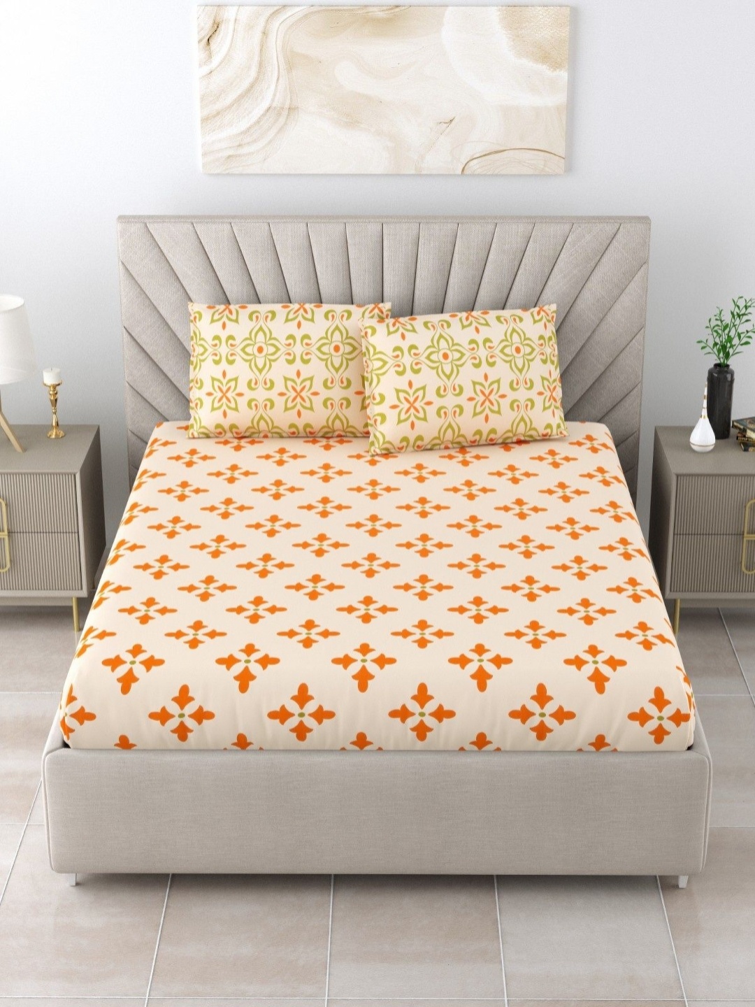 Aura Classic Orange Floral Printed 120 TC Cotton King Bedsheet Set 2.74 m x 2.74 m, Beige
Aura Classic Orange Floral Printed 120 TC Cotton King Bedsheet Set 2.74 m x 2.74 m, Beige