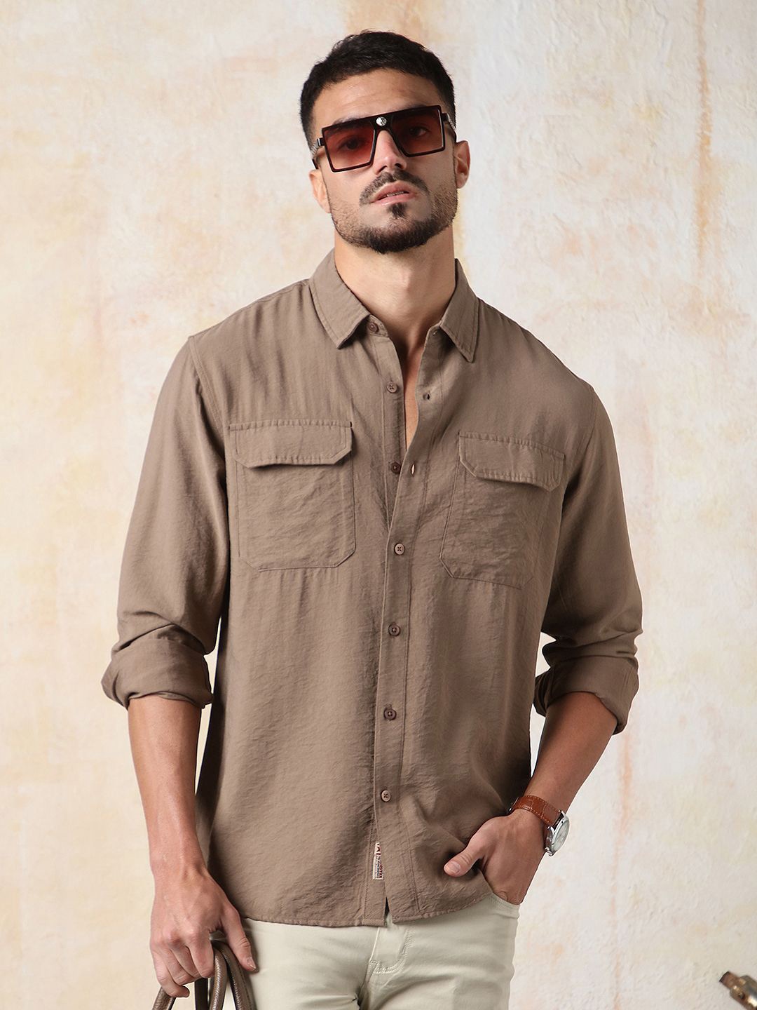 High Star Men Relaxed Fit Spread Collar Double Flap pocket utility Solid Textured Casual Shirt, Beige
High Star Men Relaxed Fit Spread Collar Double Flap pocket utility Solid Textured Casual Shirt, Beige