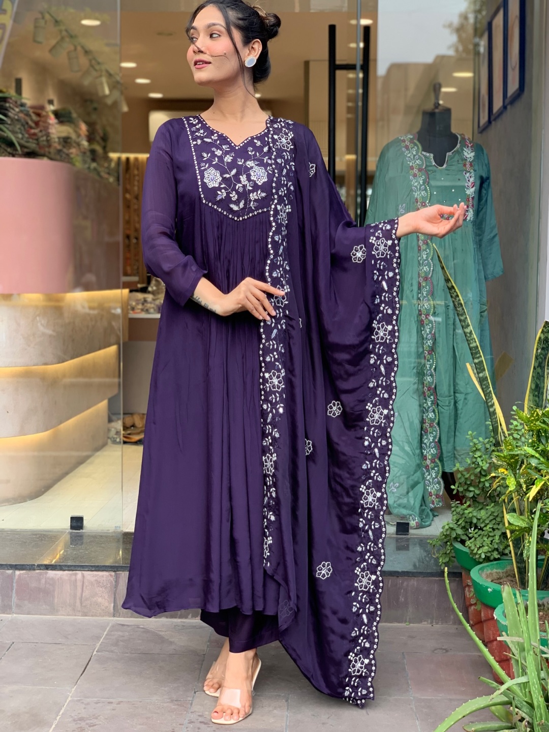 Ethnic Yard Floral Embroidered Beads & Stones Anarkali Kurta With Trousers & Dupatta, Purple
Ethnic Yard Floral Embroidered Beads & Stones Anarkali Kurta With Trousers & Dupatta, Purple