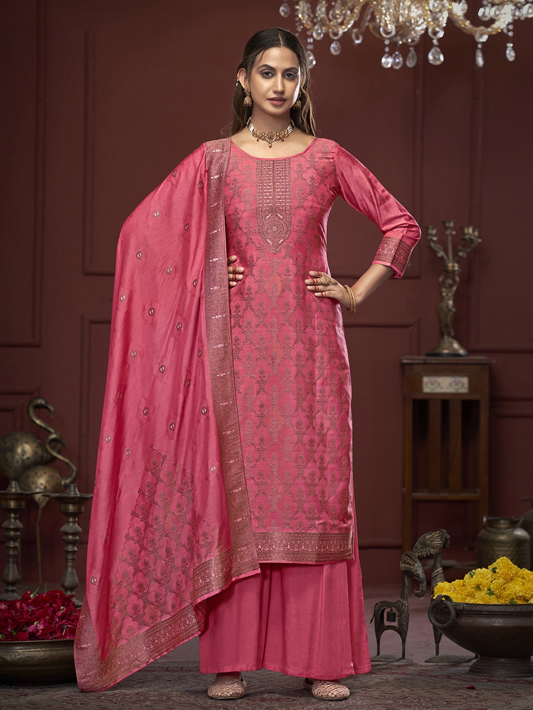 Anouk Pink Ethnic Motifs Woven Design Zari Work Muslin Jacquard Unstitched Dress Material
Anouk Pink Ethnic Motifs Woven Design Zari Work Muslin Jacquard Unstitched Dress Material