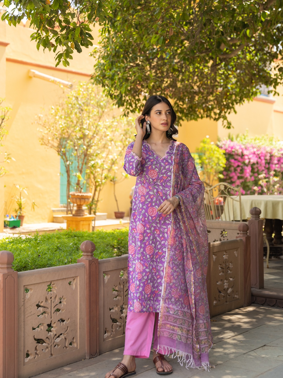 The Ethnic Label Floral Block Printed Pure Cotton Straight Kurta With Trouser & Dupatta, Purple
The Ethnic Label Floral Block Printed Pure Cotton Straight Kurta With Trouser & Dupatta, Purple