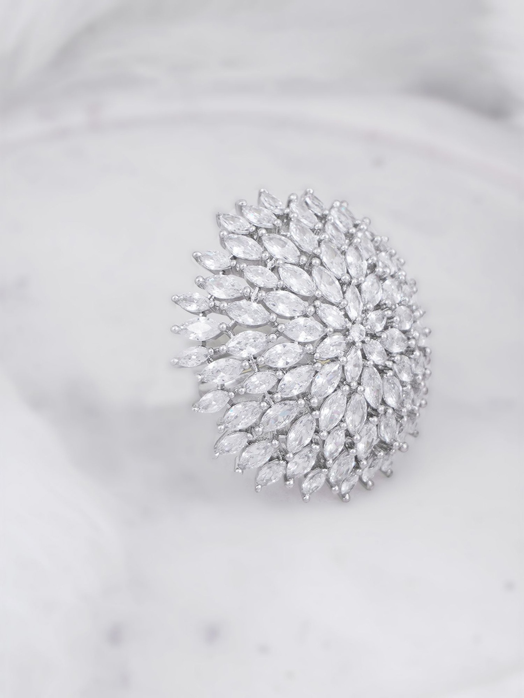 Adwitiya Collection Rhodium-Plated American Diamond Studded Flower Shape Adjustable Ring, Silver
Adwitiya Collection Rhodium-Plated American Diamond Studded Flower Shape Adjustable Ring, Silver