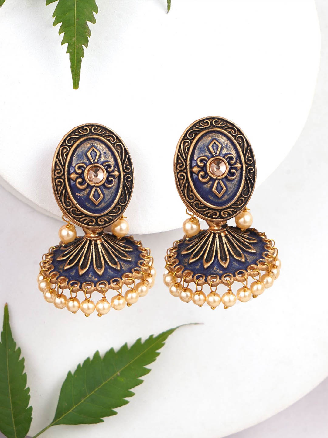 Adwitiya Collection Gold-Plated Artificial Stones Studded Dome Shaped Drop Earrings, Blue
Adwitiya Collection Gold-Plated Artificial Stones Studded Dome Shaped Drop Earrings, Blue
