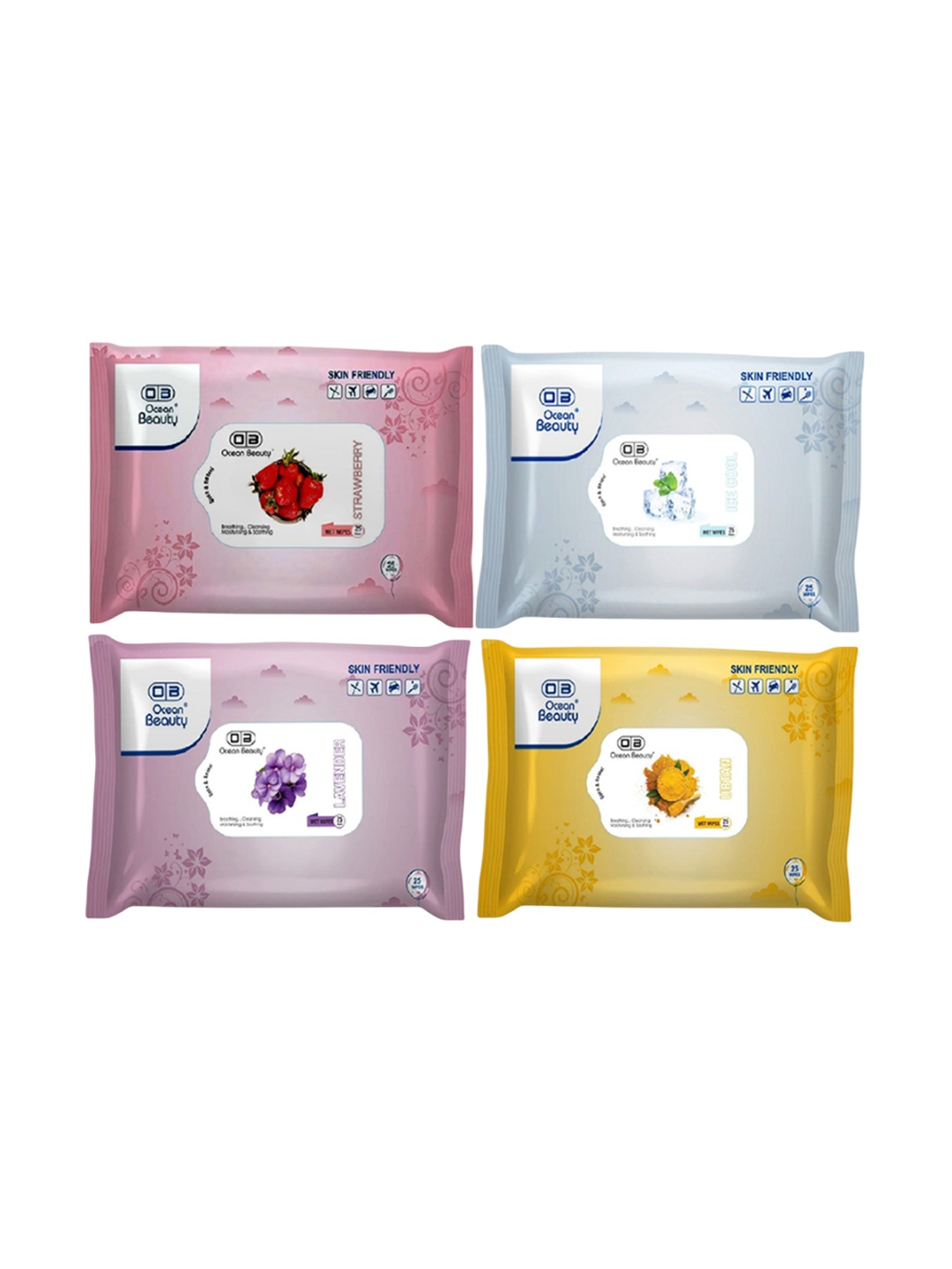 OB Ocean Beauty Set Of 4 Cleansing Moisturizing & Soothing Wet Wipes - 25Pcs Each, White
OB Ocean Beauty Set Of 4 Cleansing Moisturizing & Soothing Wet Wipes - 25Pcs Each, White