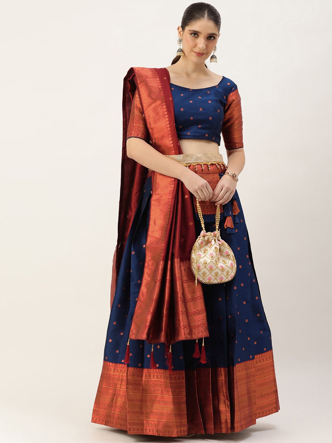 DIVASTRI Woven Design Silk Semi-Stitched Lehenga & Unstitched Blouse With Dupatta, Navy blue
DIVASTRI Woven Design Silk Semi-Stitched Lehenga & Unstitched Blouse With Dupatta, Navy blue