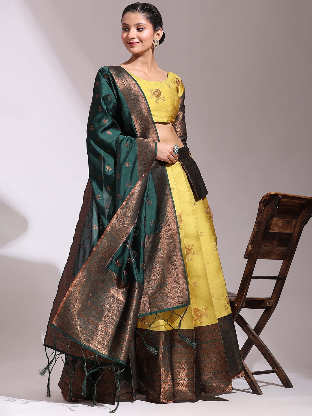 DIVASTRI Woven Design Taffeta Zari Silk Half Saree & Unstitched Blouse With Dupatta, Yellow
DIVASTRI Woven Design Taffeta Zari Silk Half Saree & Unstitched Blouse With Dupatta, Yellow