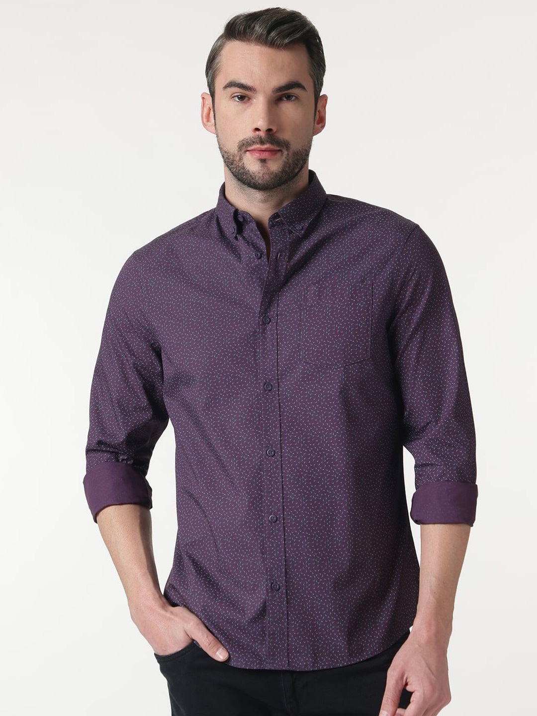 Marks & Spencer Men Button-Down Collar Micro Ditsy Printed Cotton Casual Shirt, Purple
Marks & Spencer Men Button-Down Collar Micro Ditsy Printed Cotton Casual Shirt, Purple