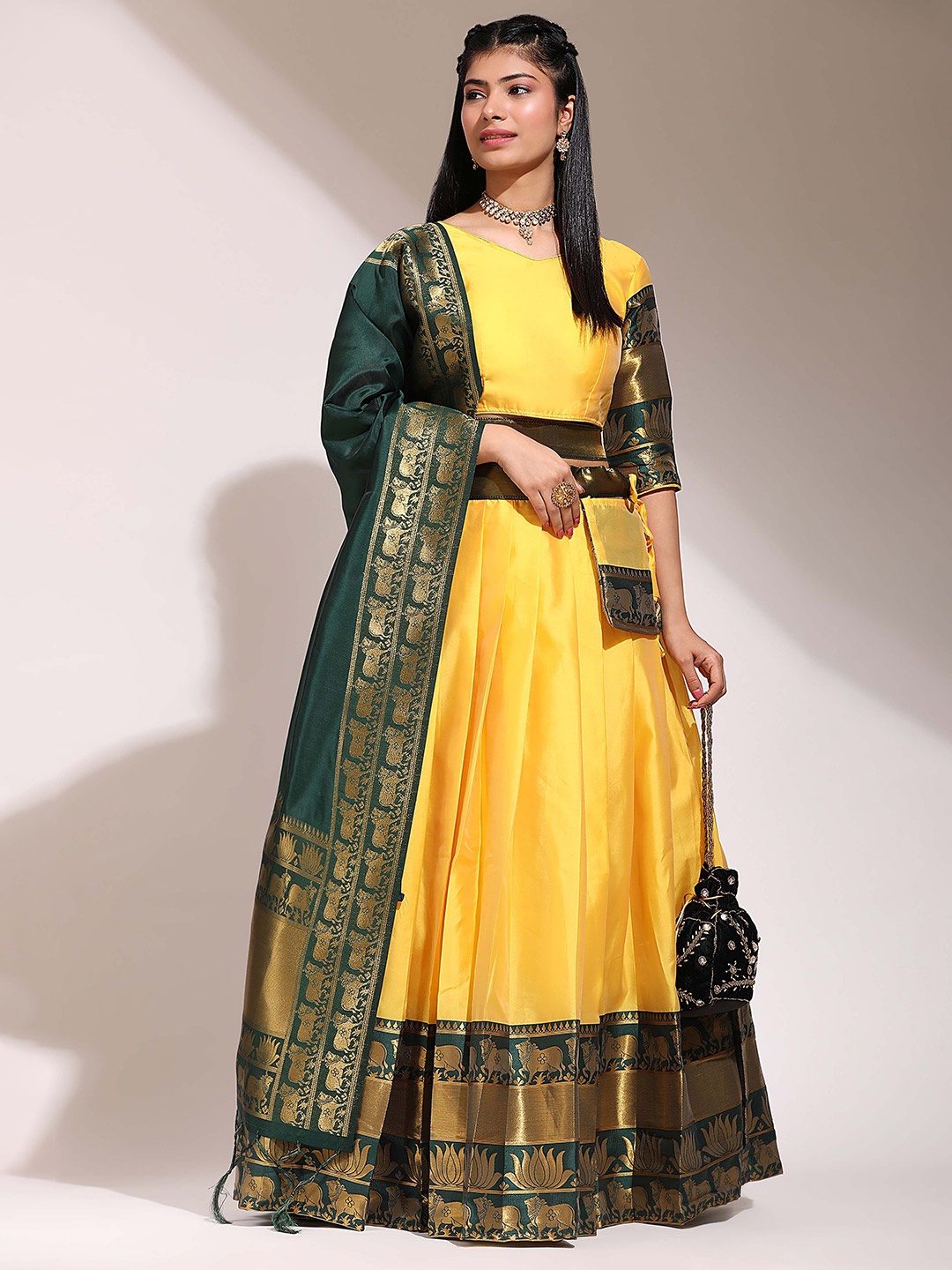 Fabcartz Woven Design Semi-Stitched Lehenga & Unstitched Blouse With Dupatta, Yellow
Fabcartz Woven Design Semi-Stitched Lehenga & Unstitched Blouse With Dupatta, Yellow